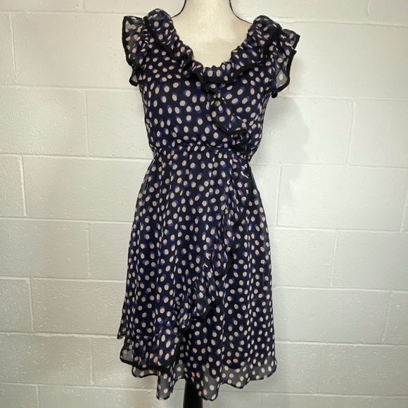H&M Navy Black and White Dot Dress Flutter Sleeves - Picture 10 of 12